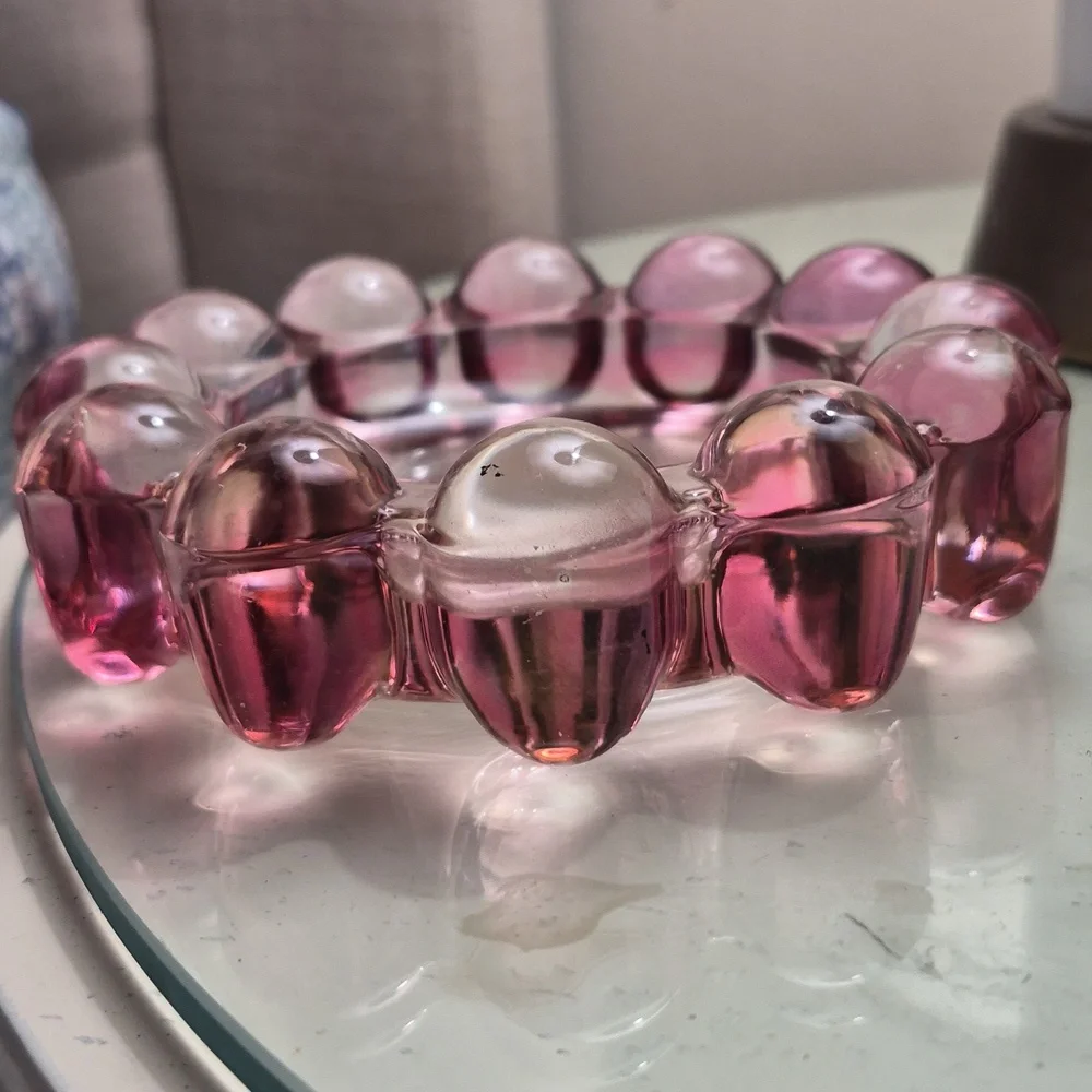 Vintage Anchor Hocking Pink boopie/bubble Solid glass Ashtray 1950's